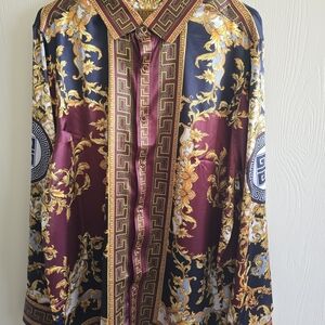 Elegant Baroque Print Button Down Shirt